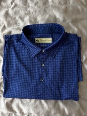 Donald Ross Sportswear Men’s Golf Polo Shirt Navy Purple Print Performance L